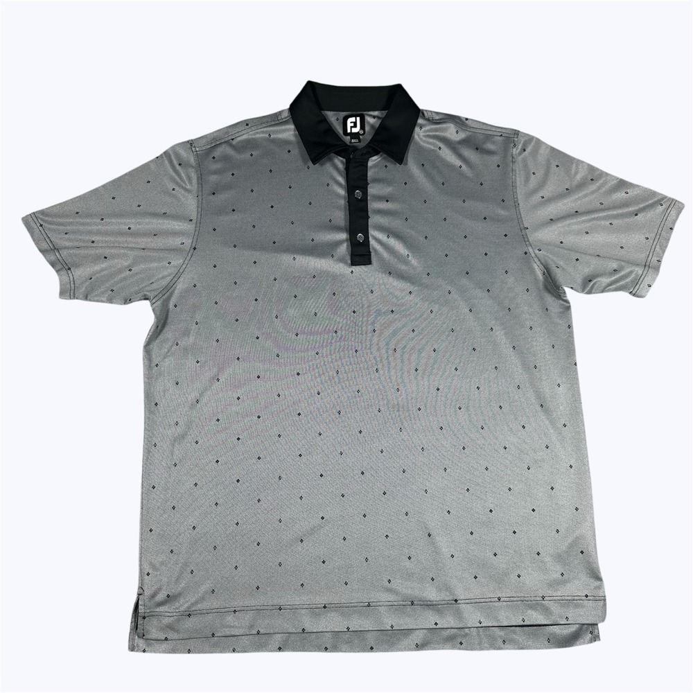 FootJoy Golf Polo Shirt Gray Black Golf Performance Stretch Geometric Mens 2XL